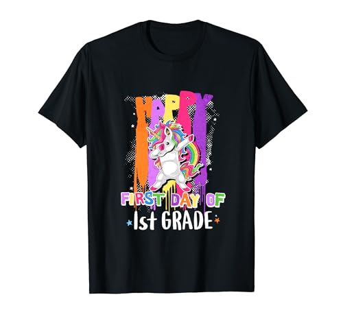Rainbow Unicorn First Day of 1st Grade Back To School Maglietta