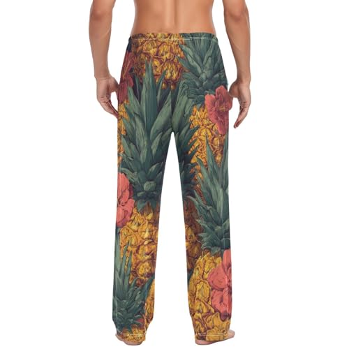 ALAZA Cute Floral Pineapples Skull Men’s Pajama Pants Soft Long Sleep Pants Lounge Pajama Bottoms with Pockets2