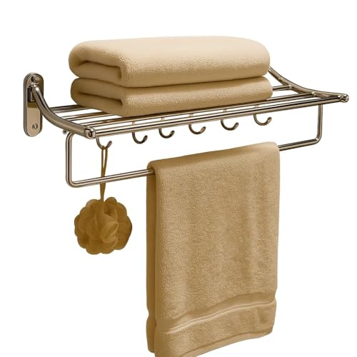 Image of ZAP Ocean Series Towel Rack /Stainless Steel Towel Holder (24 Inch) with Hooks | Bathroom Accessories | Set of 1 | Premium Chrome Finish