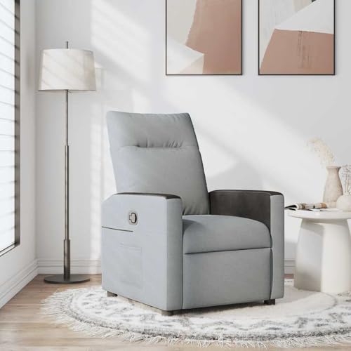 Teenpull Sillón de relax de tela gris claro, ajustable manualmente, cómodo sillón de lectura con reposapiés para salón, dormitorio, capacidad de carga de 110 kg