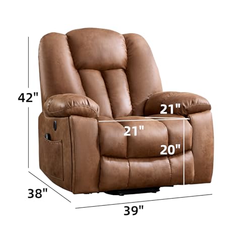 Image of CANMOV Power Lift Recliner Chair with Massage and Heat for Elderly, Overstuffed Wide Recliners, Heavy Duty and Safety Motion Reclining Mechanism with USB Ports, 2 Concealed Cup Holders, Brown