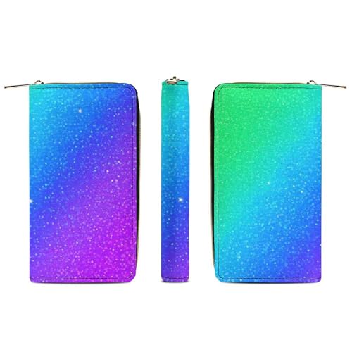 Women's Travel Zipper Purse Fashion Design, Huge Storage Capacity Purse, Cute Decor Wallet, Long PU Wallet Beautiful Turquoise Shining Glitter Sparkles Pattern3