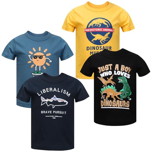 Image of DEEKEY Toddler Boys Shirts Short-Sleeve Little Kids t Shirts Boys' Tops, Tees & Shirts Graphic TEE Age for 2-7 Years 4-Pack