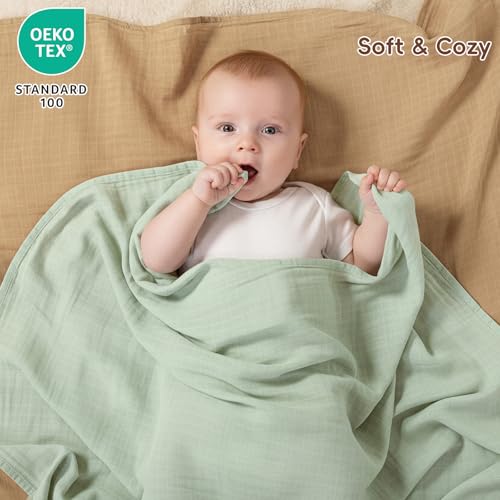 Image of david's kids 4 Pack Baby Muslin Swaddle Blankets 47 inch x 47 inch, 100% Cotton Swaddle Wrap for Boys Girls, Ultra Soft Breathable Receiving Blanket for Newborns, Dusty Blue & Sage Green & Grey & Sepia