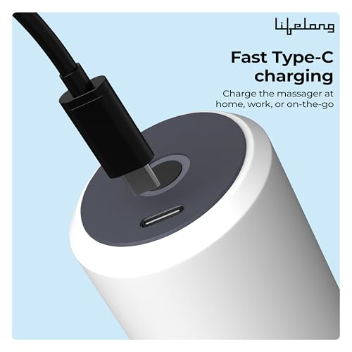 Image of Lifelong Flathead Cordless Massager | Rechargeable Body Massager for Pain Relief | 4 Heads for Targeted Therapy | 6 Speed Levels | Full Body Electric Percussion Massager for Adults & Children | White