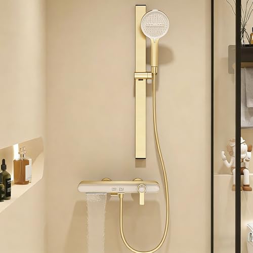 Mitigeur de douche mural 2 sorties avec robinet cascade et colonne réglable