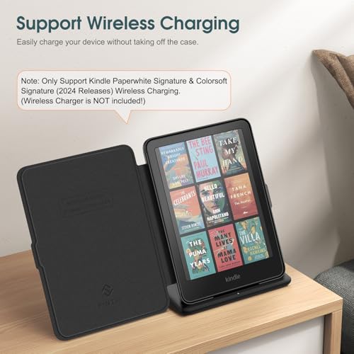 Image of Fintie Slim Case for 7 inch Kindle Paperwhite 12th Gen 2024 & Kindle Colorsoft | Lightweight PU Leather Hard Back Shell Cover, Magnetic Closure, Auto Wake /Sleep, for Kindle Paperwhite 2024, Charcoal Black