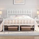 Yaheetech Double Metal Bed Frame 4ft6 Modern Style Bed with Headboard and Footboard, Solid Slatted Bed Base White