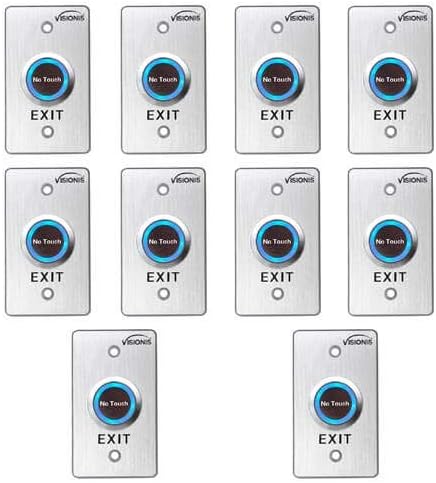 Visionis 6 Pack FPC-7568 VIS-7029 Indoor Stainless Steel No Touch Infrared Request to Exit Button with Time Delay Mid Size NO, COM and NC Outputs
