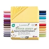 Loomiva Jersey Kinder Spannbettlaken 60x120-70x140 cm gelb | Bettlaken 100% Baumwolle | bis 12cm Matratzenhöhe Gummizug | Oeko-TEX Made in Green | Spannbetttücher Leintuch Bezug 70x140