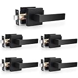 Probrico 5 Pack| Matte Black Square Hall Closet Handles Passage Door Levers, Heavy Duty Non-Locking