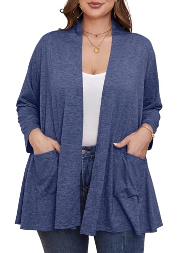 Image of BELAROI Plus Size Lightweight Cardigan Sweaters for Women Casual Open Front 3 /4 Sleeve Cover Up