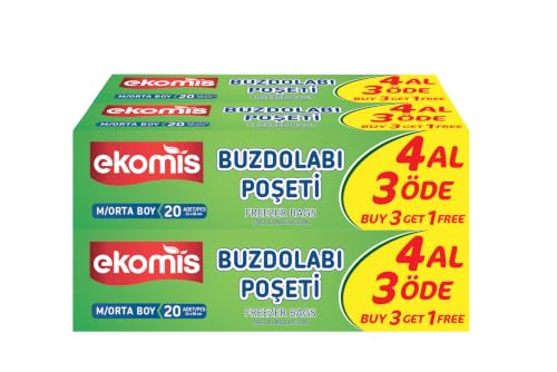 Buzdolabı — Orta Boy Poşeti 4 Al 3 Öde 80 (4 * 20) Adet | 24 x 38 cm, Bpa İçermez | Tek Kullanımlık | Derin Dondurucu ve Gıda Saklama Poşeti | Dayanıklı ve Sızdırmaz