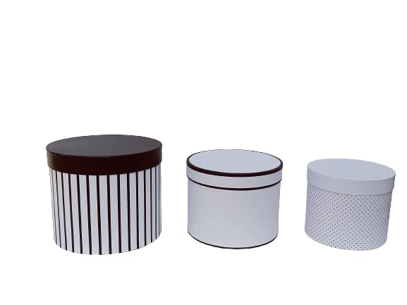 Image of Oasis Paper Gift Box Empty, Decorative, Reusable, Multipurpose Birthday, Anniversary, Wedding, Return Gifts Hamper Packaging (Set of 3) Round Monochrome Balck & White