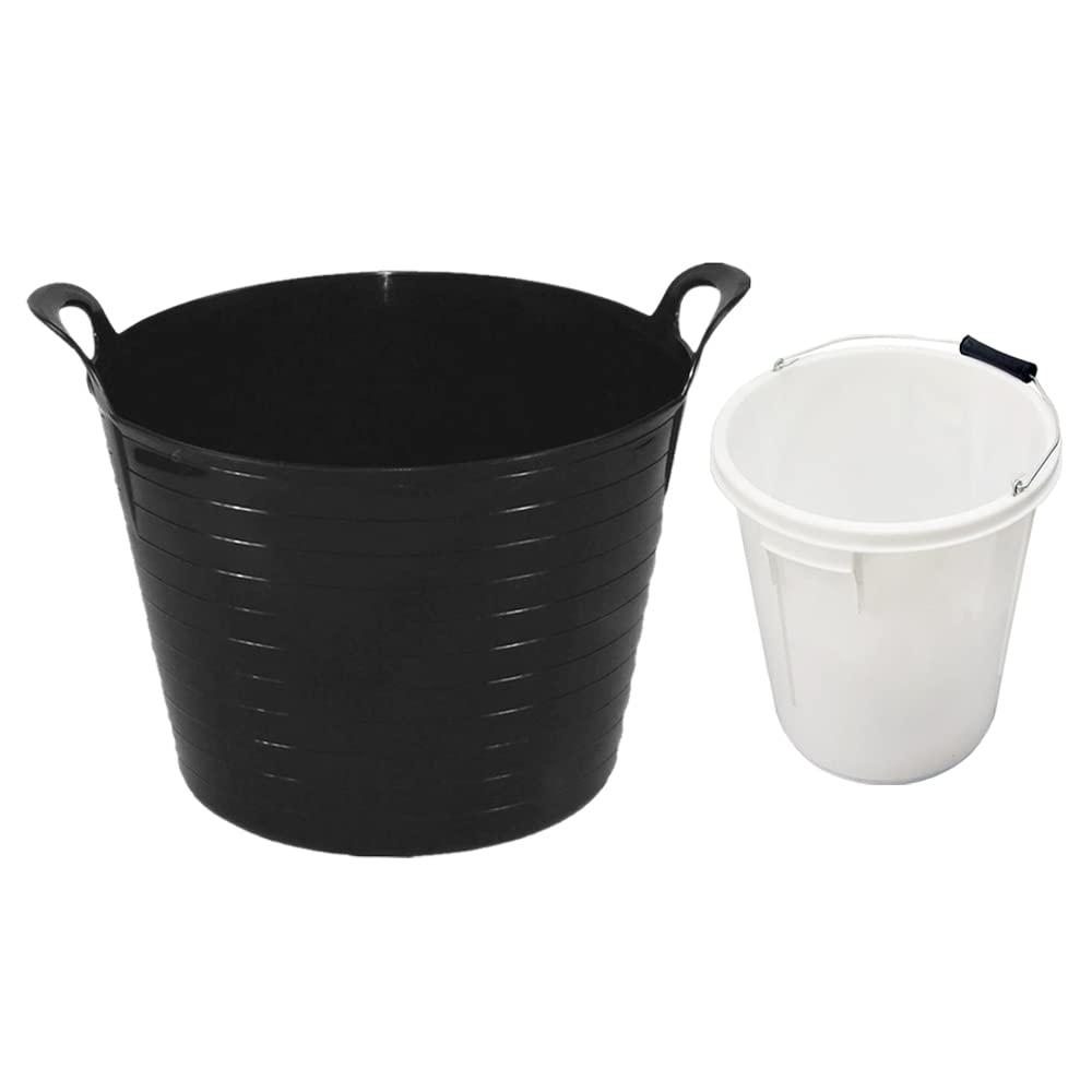 TENLITETwin Pack Of 25L Plastic Bucket With Metal Handle + 40L Large Flexi Tub | Heavy Duty Plasterer Mixing, Paint Bucket, Storage Tub | Muck Bucket Home and Garden Debris Rubbish Collection