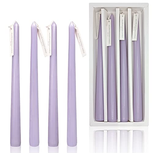 Purple Taper Candles 10 inch Dirpless Scented Candle Sticks Long Lavender Tapered Candlesticks Set of 4 - Smokeless Candlesticks for Wedding Anniversary Birthday Party Decor