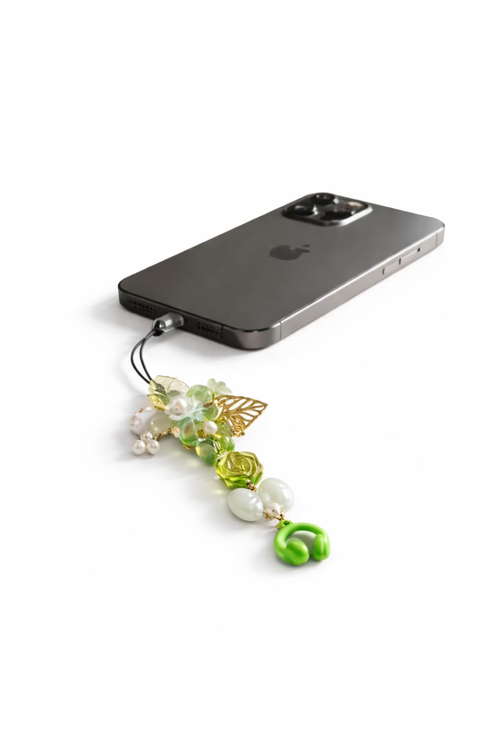 Decorative Phone Charm with Floral Beads, Pearl Accents, Green Headphone Pendant, Aesthetic Accessory(pack of 2)-image-24