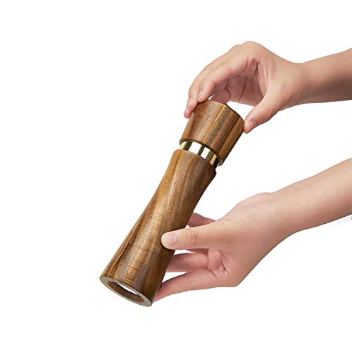 Acacia Wood Manual Salt And Pepper Grinder Set, 8 Inches Refillable Pepper And Salt Mill Set, Salt Grinder Pepper Mill With Adjustable Coarseness, For Restaurant Hotel By Deerlet (2Pcs,Wood-Gold) #TOP4