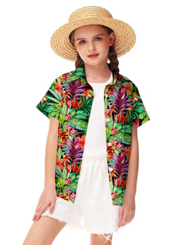 Image of Remimi Unisex Kids 4th of July Button Up Shirt Boys American Flag Print Hawaiian Beach Short Sleeve Tops 5-14 Years