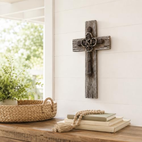 Cruz de pared Comfy Hour marrón imitación madera el regalo perfecto de decoración rústica 2