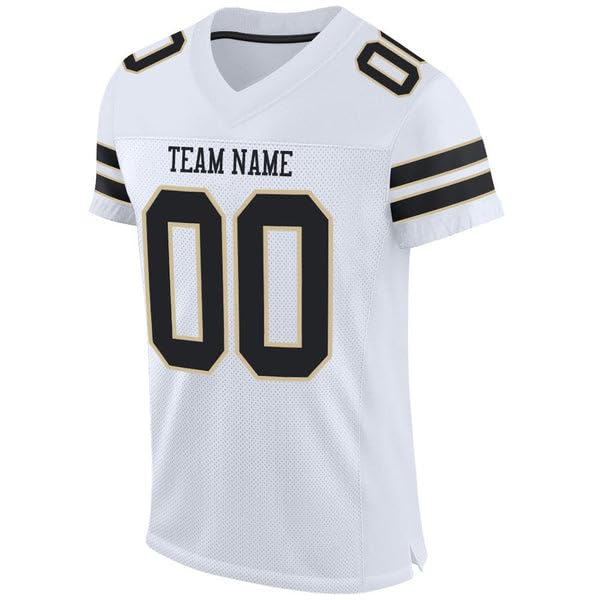 Personalized White Football Jersey, Football Jersey, Custom Football Jersey, White Black-Vegas Gold Mesh Football Jersey, Youth Football Jersey, Custom Jersey, Personalized Football Jersey