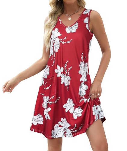 Image of elescat Womens Summer Dresses Casual V Neck Sleeveless Pockets Beach Loose Tank Sundress 2026