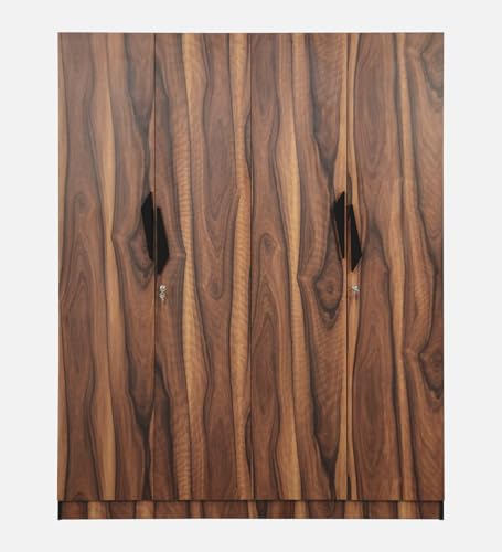 Image of Mintwud Pepperfry Engineered Wood Wardrobe with 4 Doors Storage and 2 Hanging Rod | Wooden Almirah Cupboard for Clothes Storage Organizer for Living Room Home Bedroom Furniture (Brown Finish)