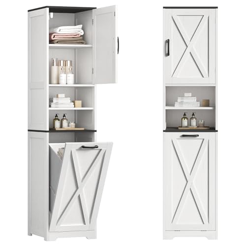 STHYTON Hoher Badezimmerschrank, Badschrank, Wäschekorbschrank im...