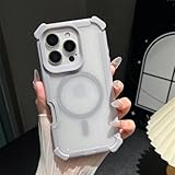 Funda de cuatro esquinas con airbag, cobertura total, transparente, con purpurina, magnética, gruesa, para iPhone 12, 13, 14, 15, 16 Pro Max, 14, 15, 16 Plus, con carga inalámbrica y anticaídas, gri