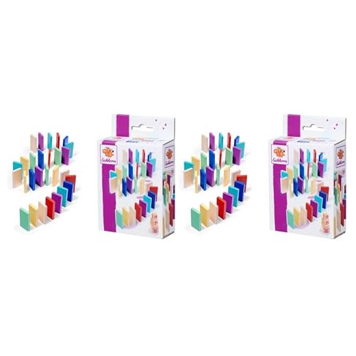 Eichhorn – Games – Domino Rallye, farbige Steine zum Aufstellen, handliche Holzsteine ideal für kleine Kinderhände, 28 teilig, ab 2 Jahren (Packung mit 2)