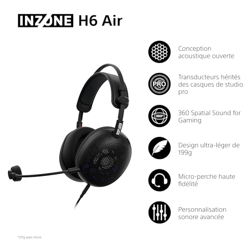 Casque Sony Inzone H6 Air – Casque Filaire Ouvert Gaming Avec Son Spatial 360° - vue 5