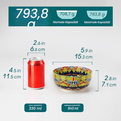 vancasso Müslischalen 6-teiliges Set, KRVI Suppenschalen aus Porzellan, Schüssel Bunt Set (6x 840ml) für Salat, Ramen, Obst, Dessert, Müsli, Pasta, Cornflakes