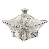 Alisveristime Coated Handmade Brass Sugar Chocolate Candy Bowl Serving Dish with Lid Sugar Container, Sugar Dish with Lid, Salt Bowl, Sugar Holder for Coffee Bar (Big Square Bow) (Silver)