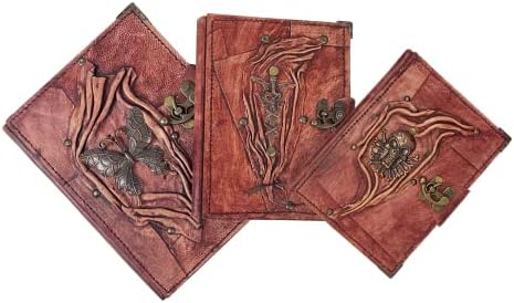 DERI Handmade Leather Journal Notebook Sketchbook Unlined Travel Diary Gift (Skull & Bones, 23 x 17 cm, 384 pages), Brown