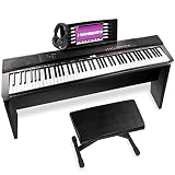 MAX KB6W Set Completo Piano 88 Teclas sensibles al tacto, Teclado Piano con Mueble, Taburete, Auriculares, Conexión USB Midi, Pedal de Sostenido, Piano Digital, Piano Electrico, Teclado Midi - Negro
