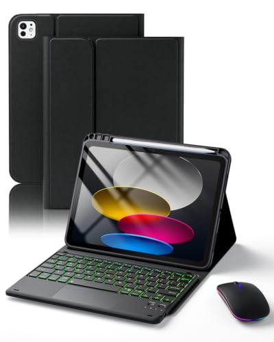 SAMTUNK iPad pro 13 M5(2025)/M4(2024)�p�L�[�{�[�h�P�[�X�A�}�E�X�t���A33cm�B | �}���`�^�b�`�g���b�N�p�b�h�A7�F�o�b�N���C�g�A�y���z���_�[�A���C���O���\�ȃL�[�{�[�h - �u���b�N�B