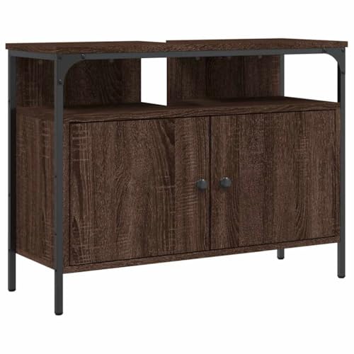 vidaXL Armario para Lavabo de Baño, Mueble para Lavamanos, Aparador para Fregadero, Almacenamiento para Hogar, Madera de Ingeniería Roble Marrón