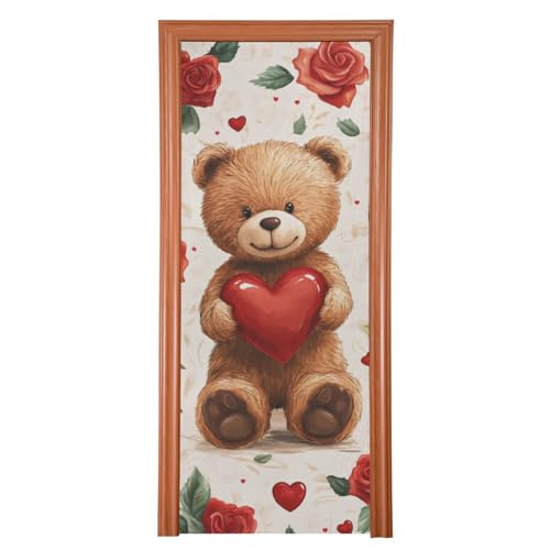 FLildon Valentine's Day Bear Love Heart Door Cover Decoration, Party Accessory Porch Decor for Festive Ornament Room Door Covers 32 x 79 Inch