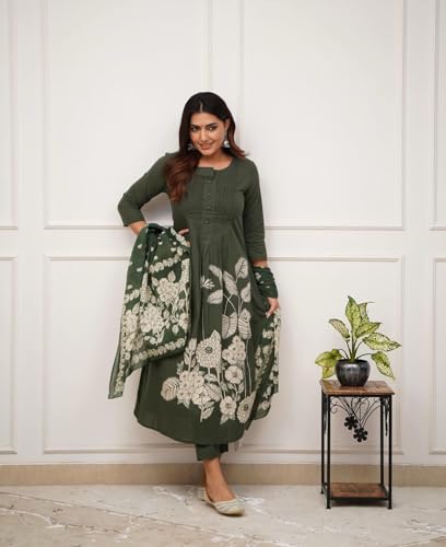Image of GoSriKi Women's Viscose Anarkali Kurta Set with Dupatta | Anarkali Suit for Women Cotton | Kurta Palazzo Dupatta Set | 3 Piece Ethnic Wear for Festival & Party | Anarkali Suit for Women