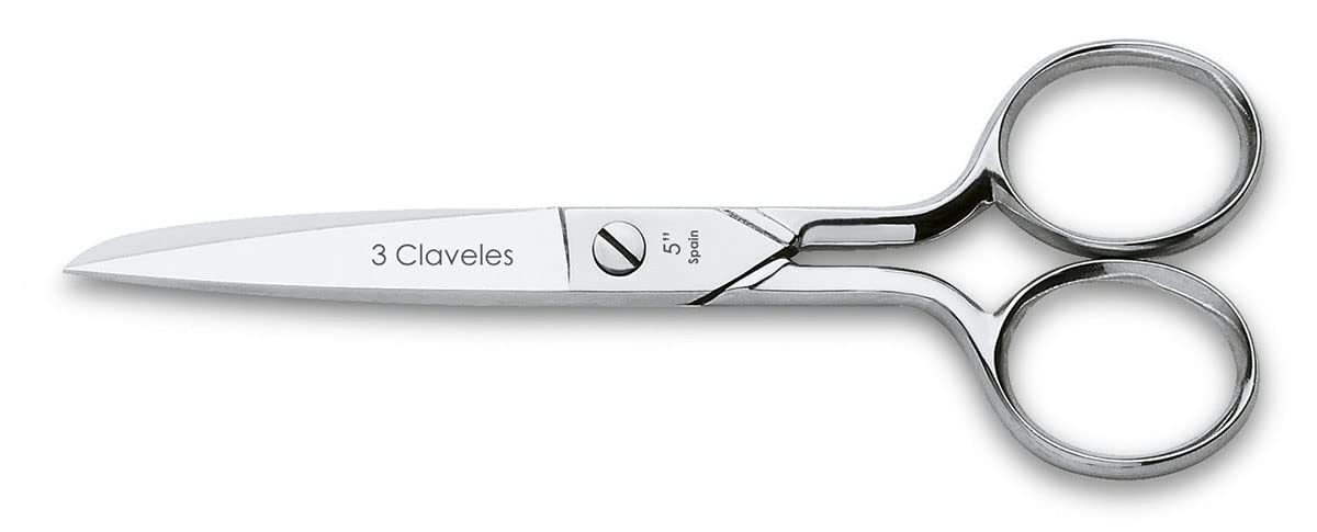 3 claveles Sewing Scissors, Multipurpose, Carbon Steel, (Size: 12.5 cm-5"), Silver, 12,5 cm (5")