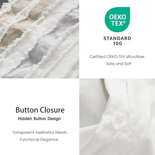 Image of Tufted Stripe Ombre King Size Duvet Cover with 2 Pillow Shams,No Comforter | Soft Brushed Microfiber, Button Closure, 4 Corner Ties, Jacquard Weave, All Seasons, White Ombre Duvet Cover King 104x90 in