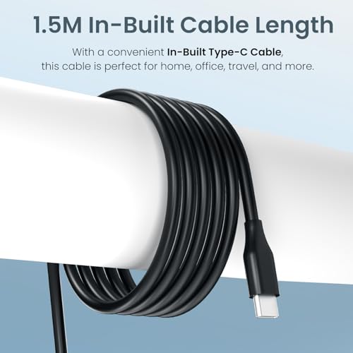 Image of Portronics 90W Zion 90 PD Fast Charging Laptop Adaptor with in Built Type C Cable, PPS Technology, 1.5m Cable Length, Compatible with Laptops, Smartphones, Tablets, MacBooks, iPads (Black)
