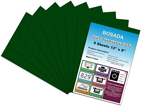 BOSADA Heat Transfer Vinyl, Red HTV Vinyl Bundles 9 Packs 12 x 8 Inches Easy to Cut Iron on Vinyl for Fabric,T-Shirt,Hats,Pillows