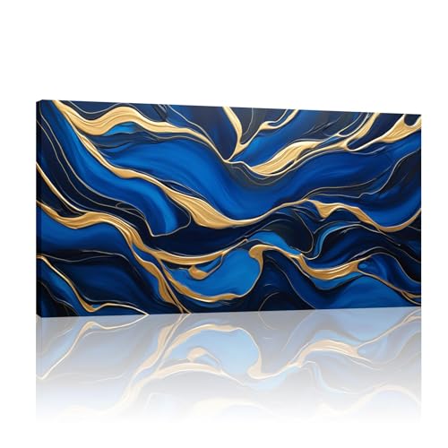 Toile murale abstraite 61x122cm avec cadre solution mur vide salon moderne bleu or