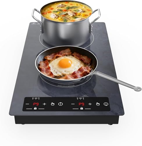 Image of Double Induction Cooktop Portable Electric Cooktop 12 Inch, 110V Induction Burner Hot Plate with Safety Lock, Auto Shutoff Timer Setting, 9 Heating Level and Overheating Protection
