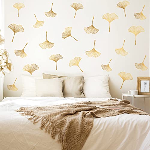 Hataru Gold Wall Decals,Gold Wall Decals Peel And Stick,Modern Leaf Wall Stickers Living Room Decor,Abstract Flower Wall Sticker,Nordic Plant Wall Art Stickers For Bedroom Bathroom Window Decor #TOP4