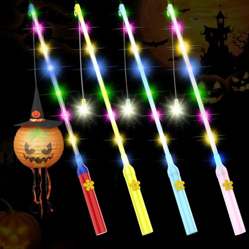 WD&CD 4 STÜCK Laternenstab LED Laternenstab Elektronischer mit 8 Led Bunt für St Martin Halloween Zauberstäbe Party Kostümpartys
