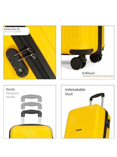 Image of Teakwood Small Size 8 Wheels Trolley Bag, Hard Cabin with Zipper Closure, Adjustable Push Button & Cross Side Strap, Number Lock System 360 Degree (Small, Yellow)