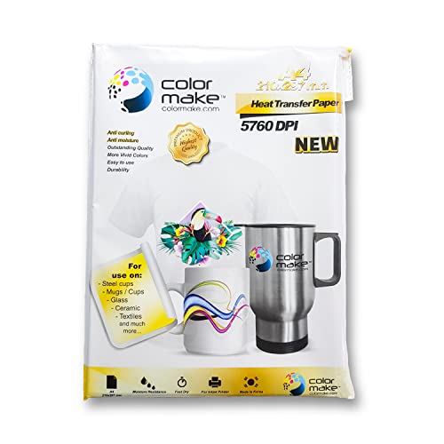 La mejor comparación de Papel transfer para comprar online. 43 COLOR MAKE - Papel Para Sublimación Premium 110 gramos Tamaño A4 - Papel elite para trabajos de sublimación (200 Hojas)