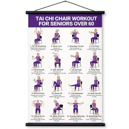 Lionpower Tai Chi Chair Workout Chart for Seniors - Chair Tai Chi Exercise Poster for Beginners - Seated Tai Chi for Seniors Workout Guide - Instructional Wall Art for Balance & Flexibility (16 x 24 inches)